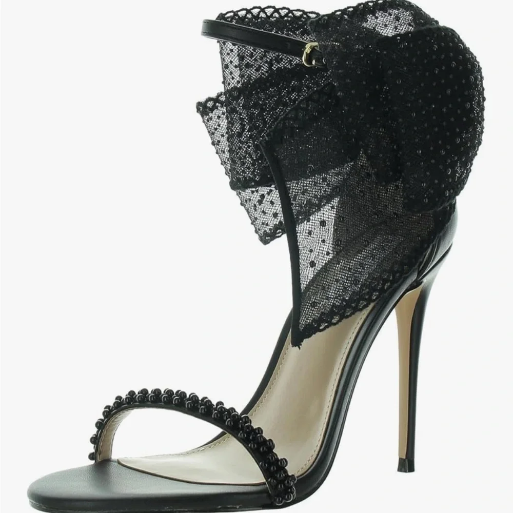 NWOB - Steve Madden Black Lace Embellished Heels - Picture 1 of 9